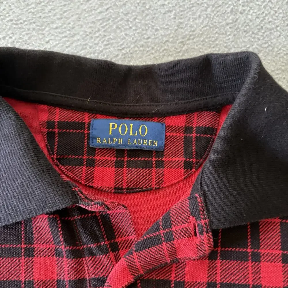 Polo Ralph Lauren Custom Slim Fit Red Tartan Plaid Polo Shirt Mens M Cotton